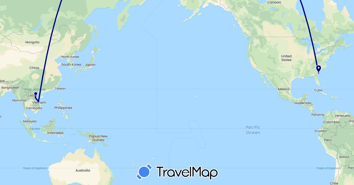 TravelMap itinerary: driving in United States, Vietnam (Asia, North America)